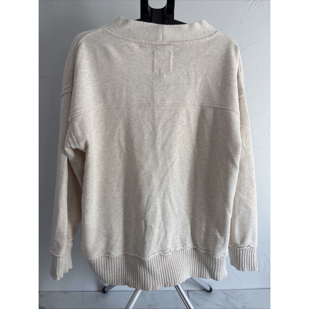Aerie Vacay Fleece Oversized Cardigan Oatmeal Button Front Raw Seam Sz L - Picture 3 of 6